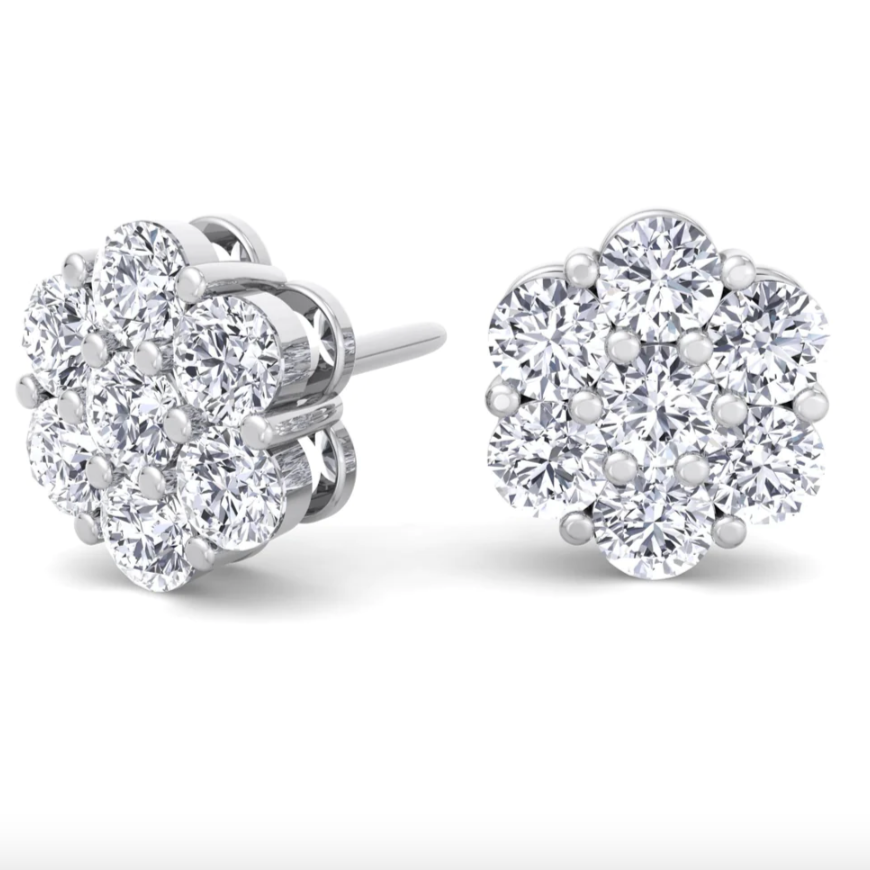 1 Carat Diamond Cluster Flower Studs