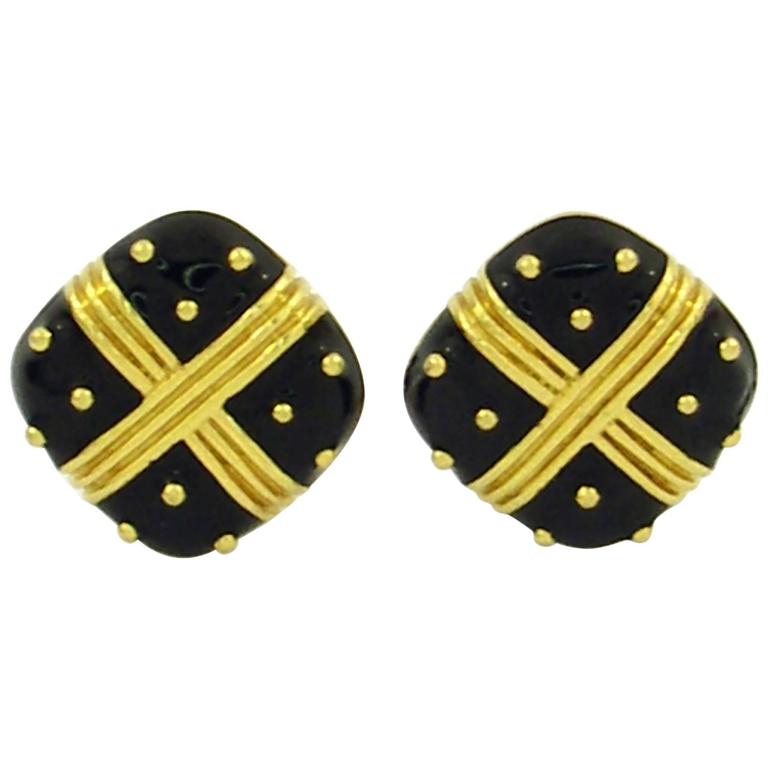 Vintage Hidalgo Black Enamel Button Earrings
