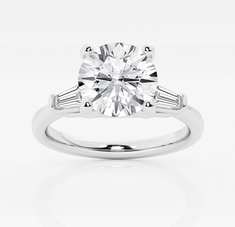Round Diamond Ring with Tapered Baguettes