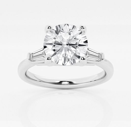 Round Diamond Ring with Tapered Baguettes