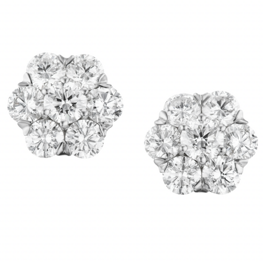 2 Carat Diamond Cluster Flower Studs